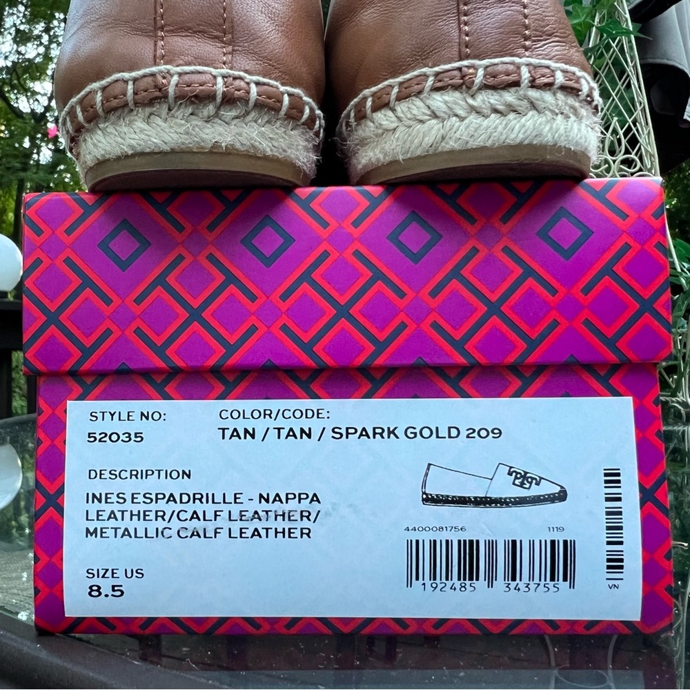 Tory Burch Ines Espadrilles in Tan Nappa Leather Size 8.5 - Picture 15 of 16